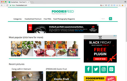 Screenshot der Website FoodiesFeed
