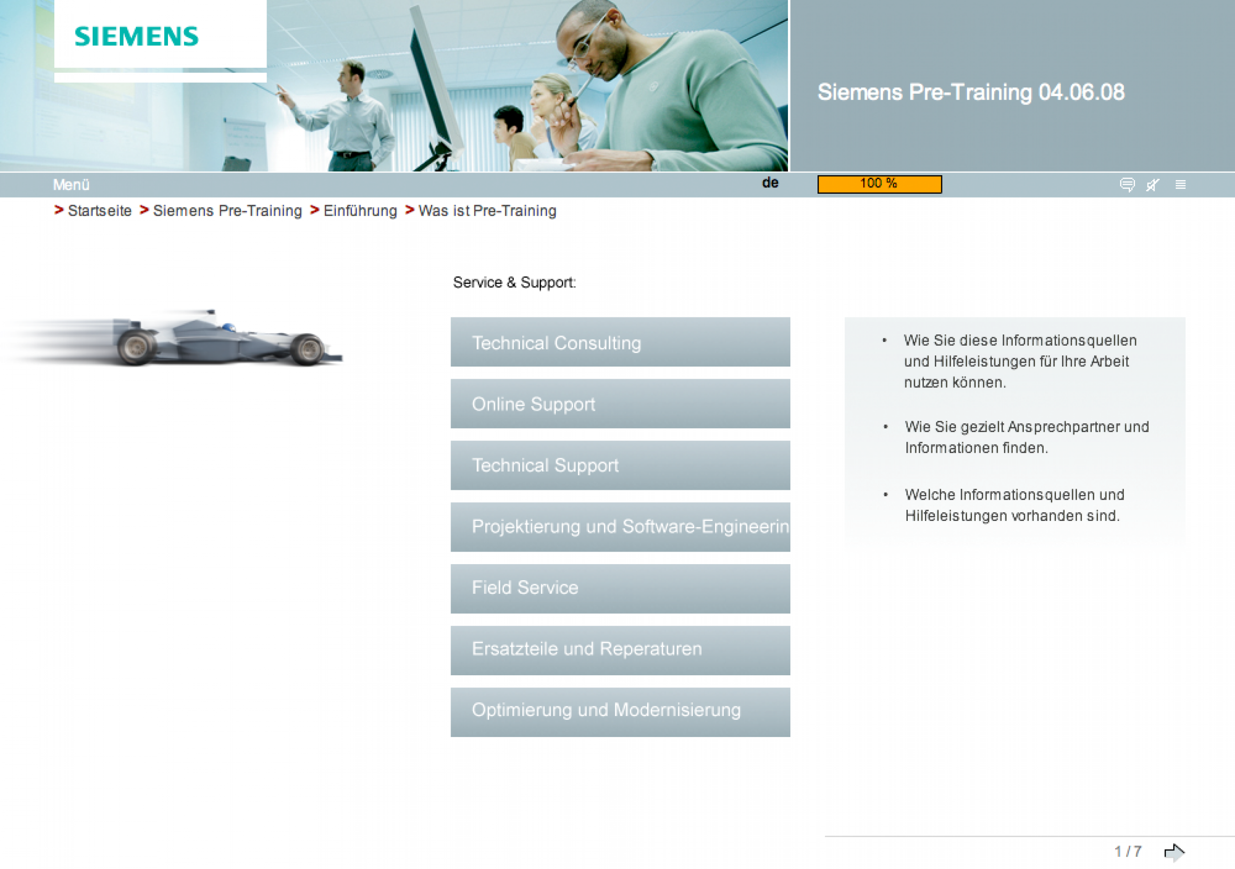 Screen Design und Programmierung für Siemens Pre-Training