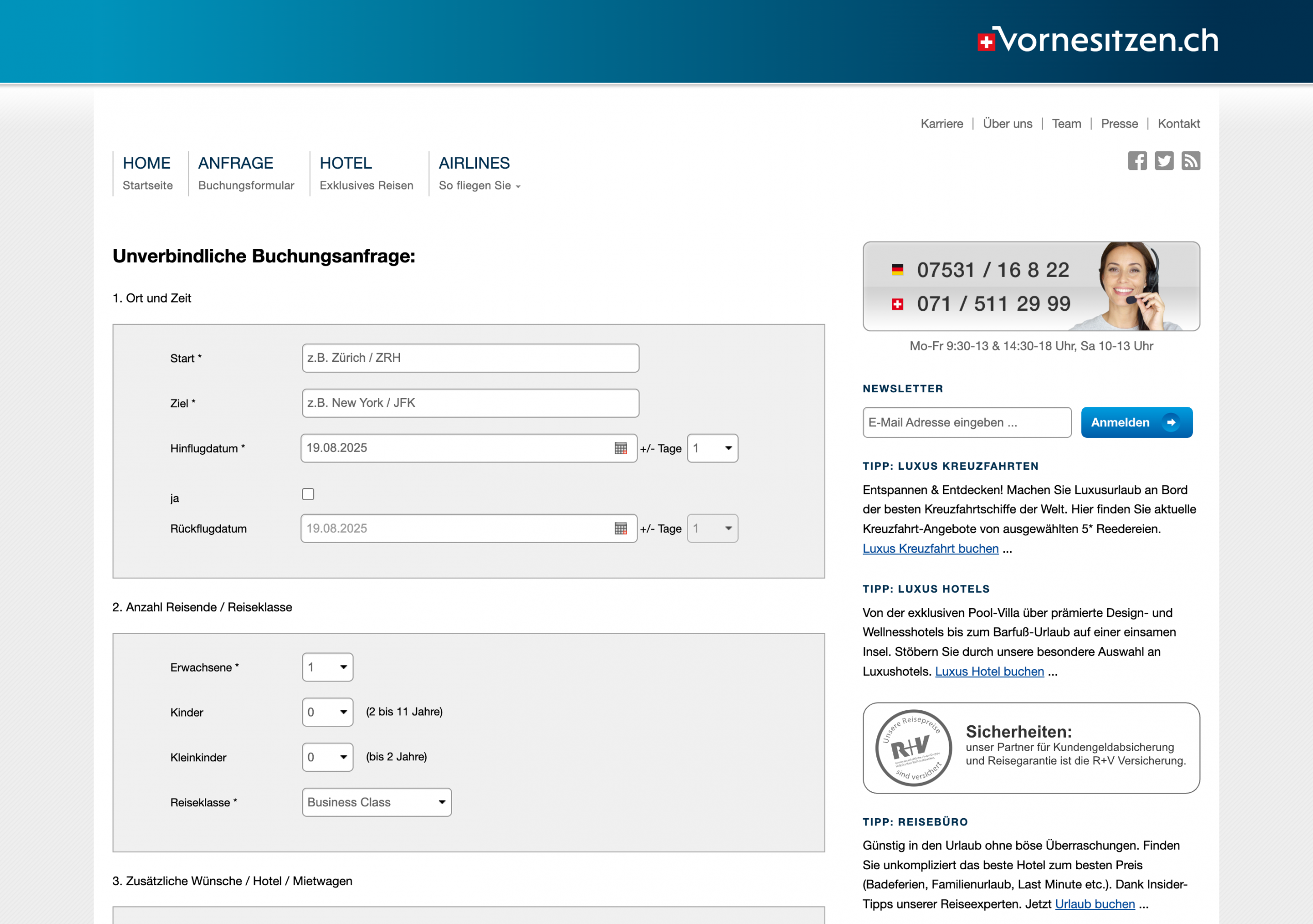 VorneSitzen.ch Buchungsanfrage VorneSitzen.ch Buchungsanfrage