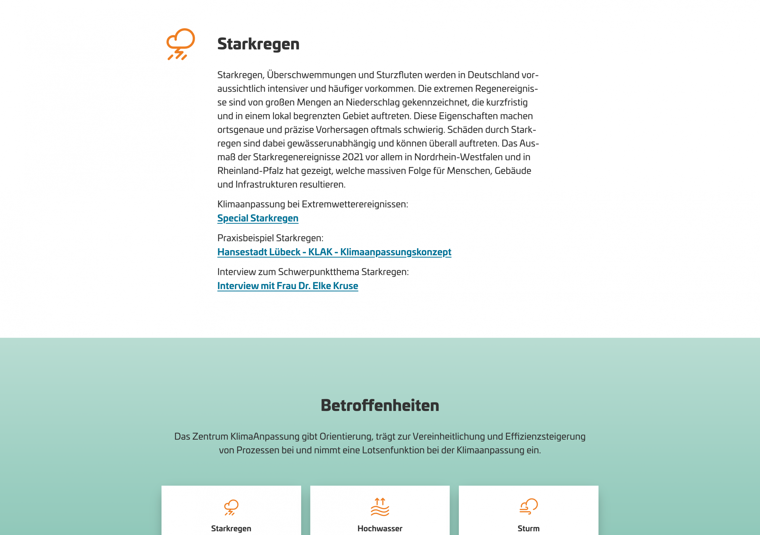Screenshot: Beschreibung einer Betroffenheit bei der Klimaanpassung