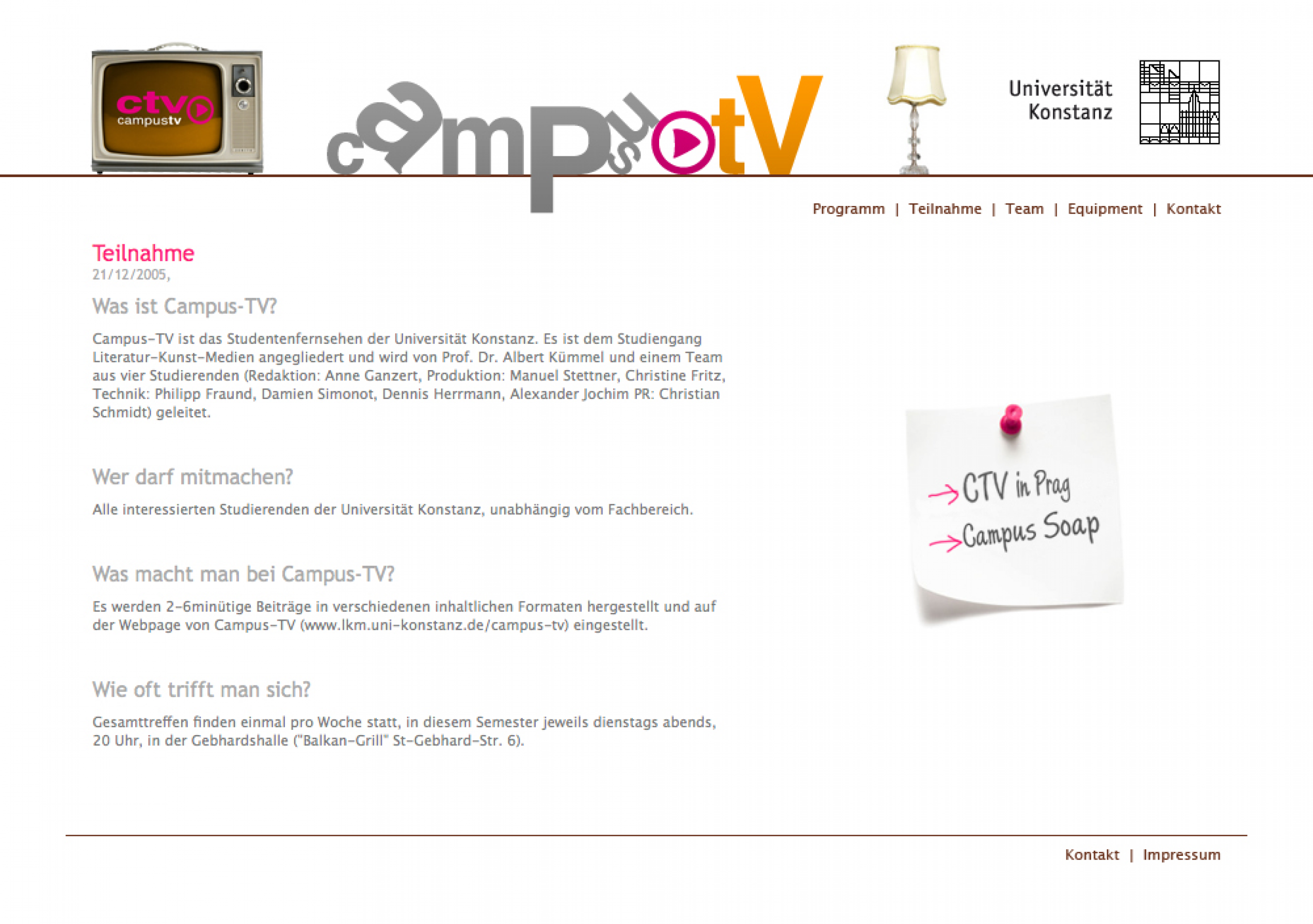 Screenshot der Website &quot;Campus TV&quot; der Universität Konstanz