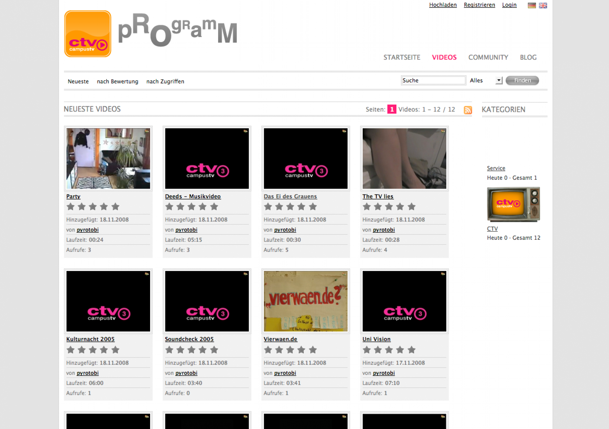 Screenshot der Website &quot;Campus TV&quot; der Universität Konstanz