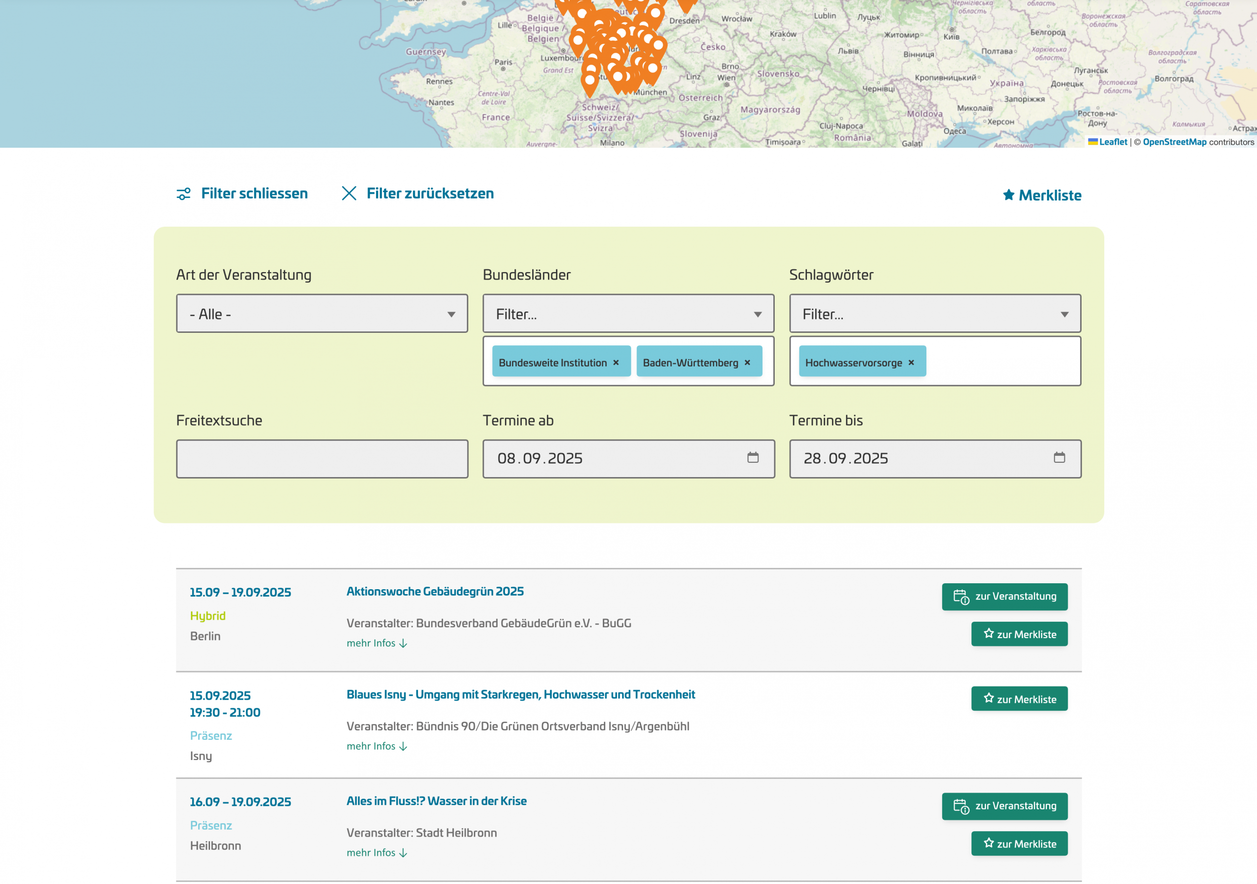 Screen Veranstaltungen, Website der Woche der Klimaanpassung 2025