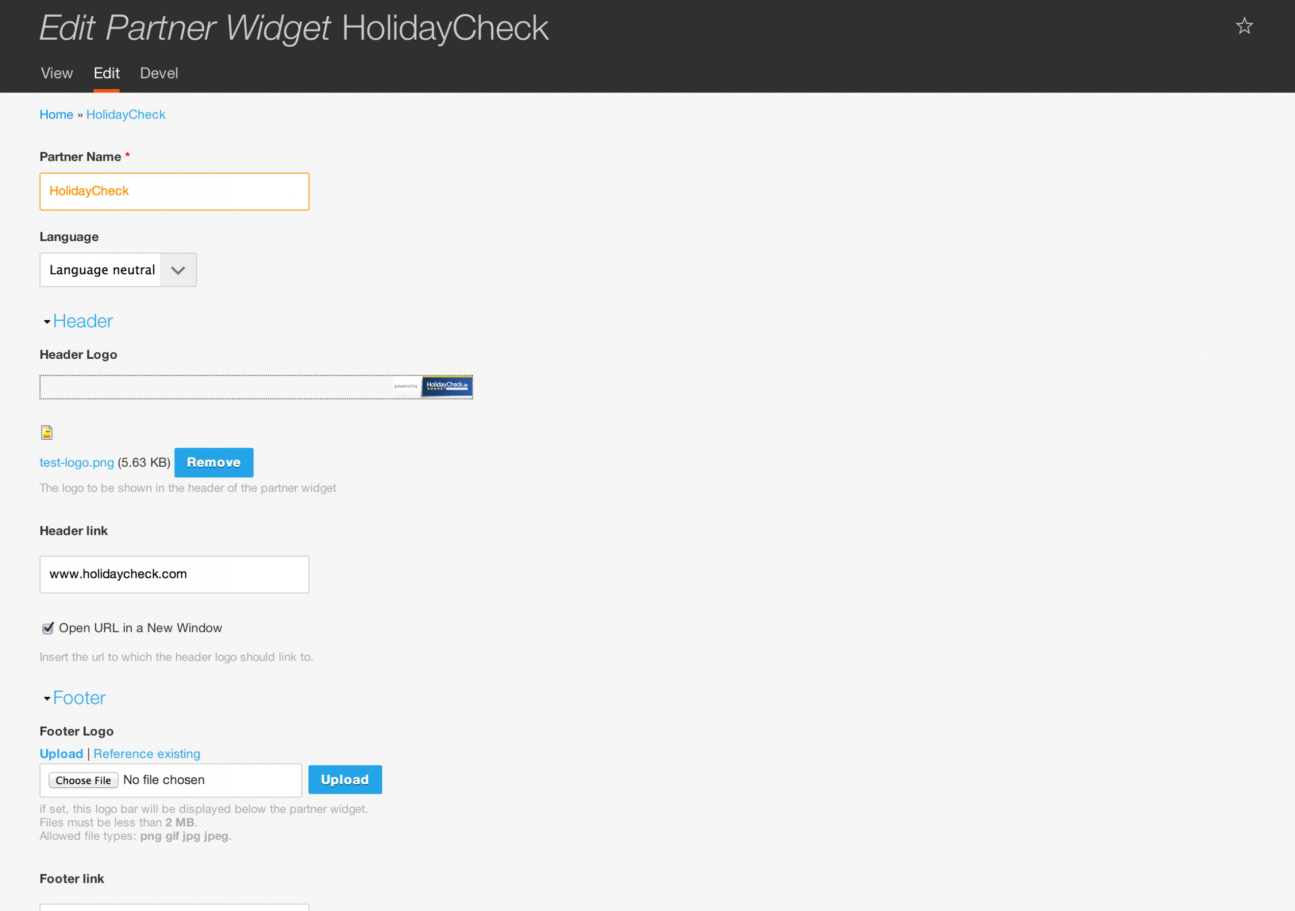 Screenshot: Backend-Ansicht des Partner Widget Screenshot: Backend-Ansicht des Partner Widget