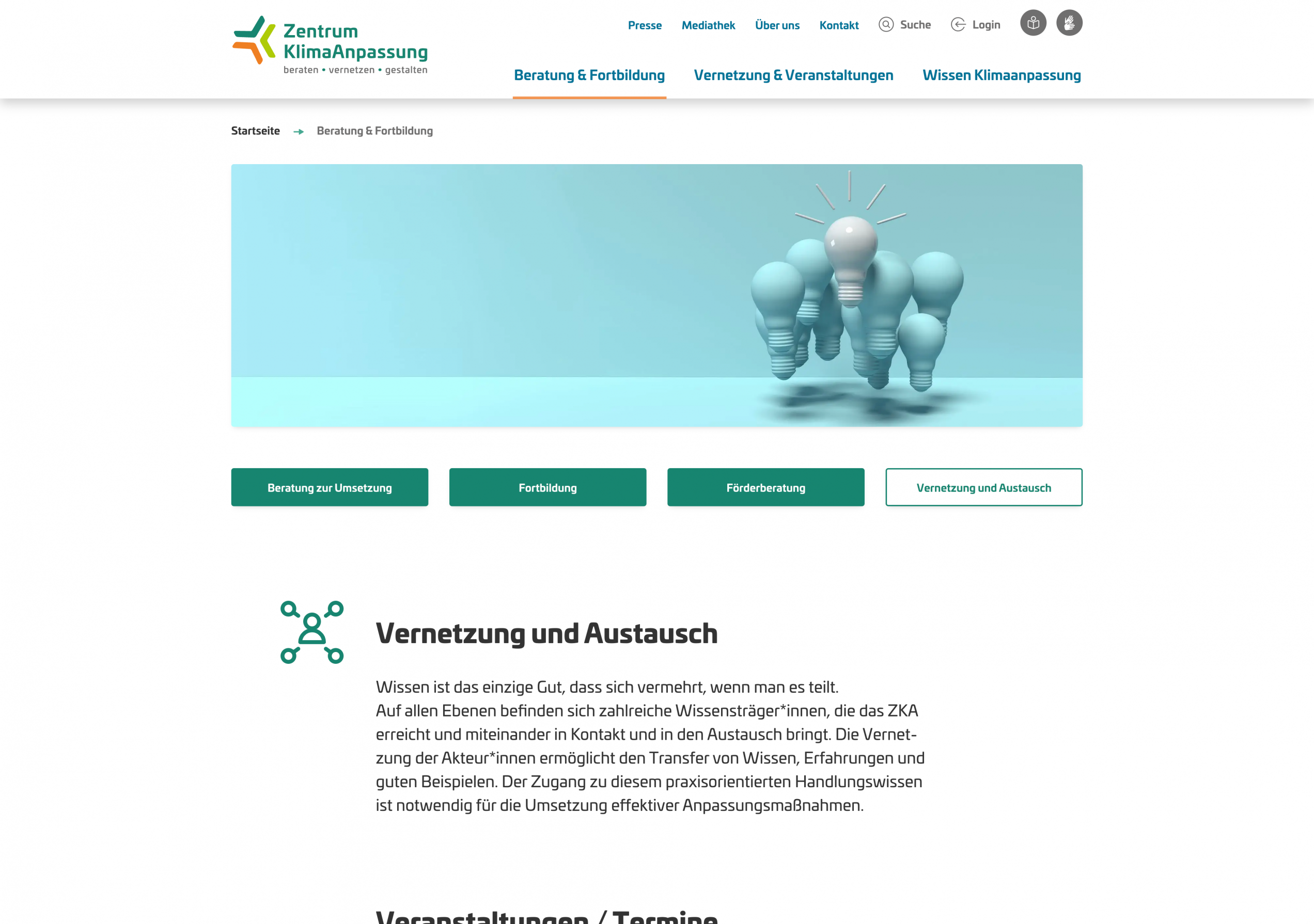 Screenshot: Fortbildung &amp; Austausch im Zentrum KlimaAnpsssung