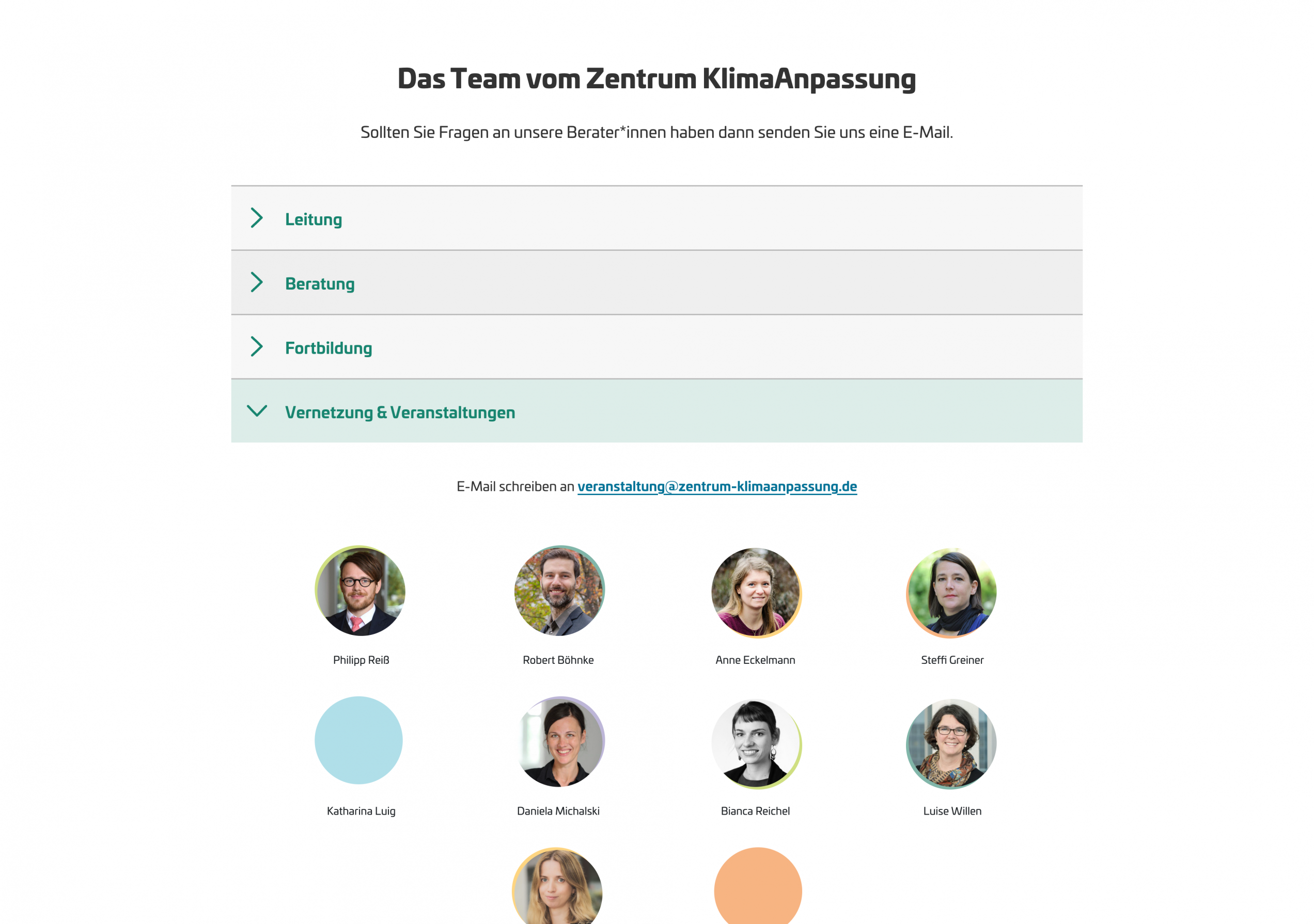 Screenshot: Teamseite des Zentrum KlimaAnpassung