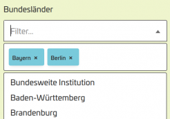 Screenshot einer verbesserten Select Komponente mit Filter und Ablagebereich für die ausgewählten Optionen