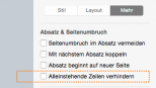 Pages alleinstehende Zeilen verhindern