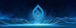 Drupal is rising ... Drupal Logo rising above digitalized mountains