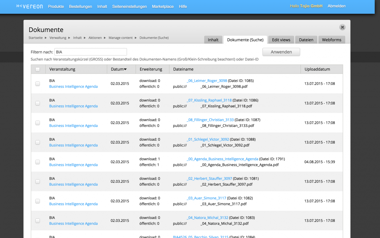 Screenshot: Vereon Backend Screenshot: Vereon Backend