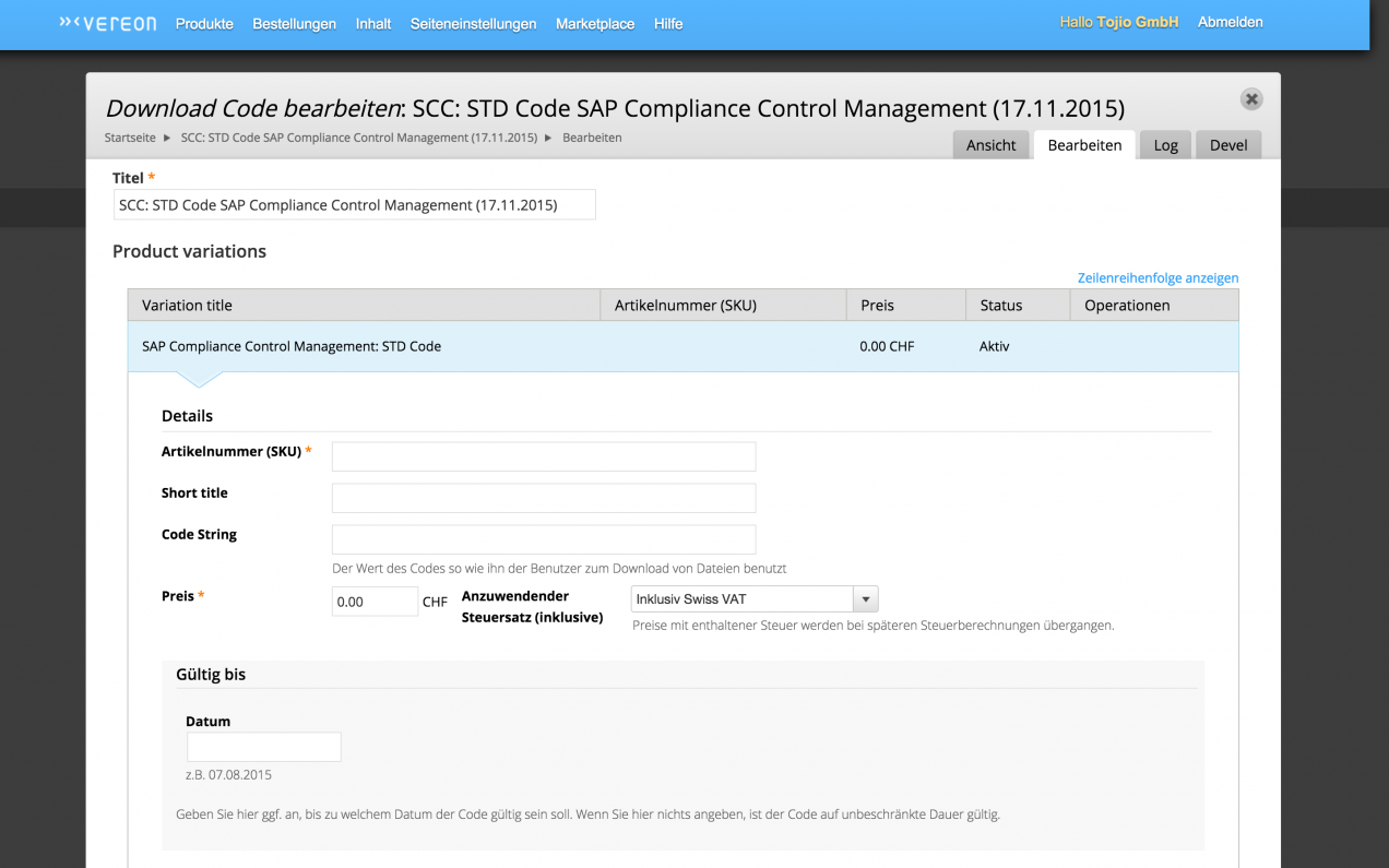 Screenshot: Vereon Backend Screenshot: Vereon