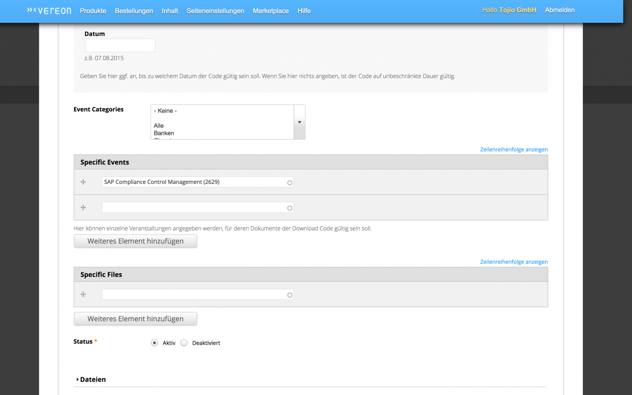 Screenshot: Vereon Backend Screenshot: Vereon
