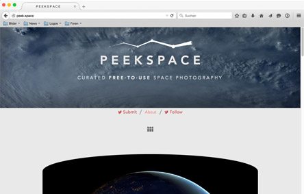 Screenshot der Website Peekspace