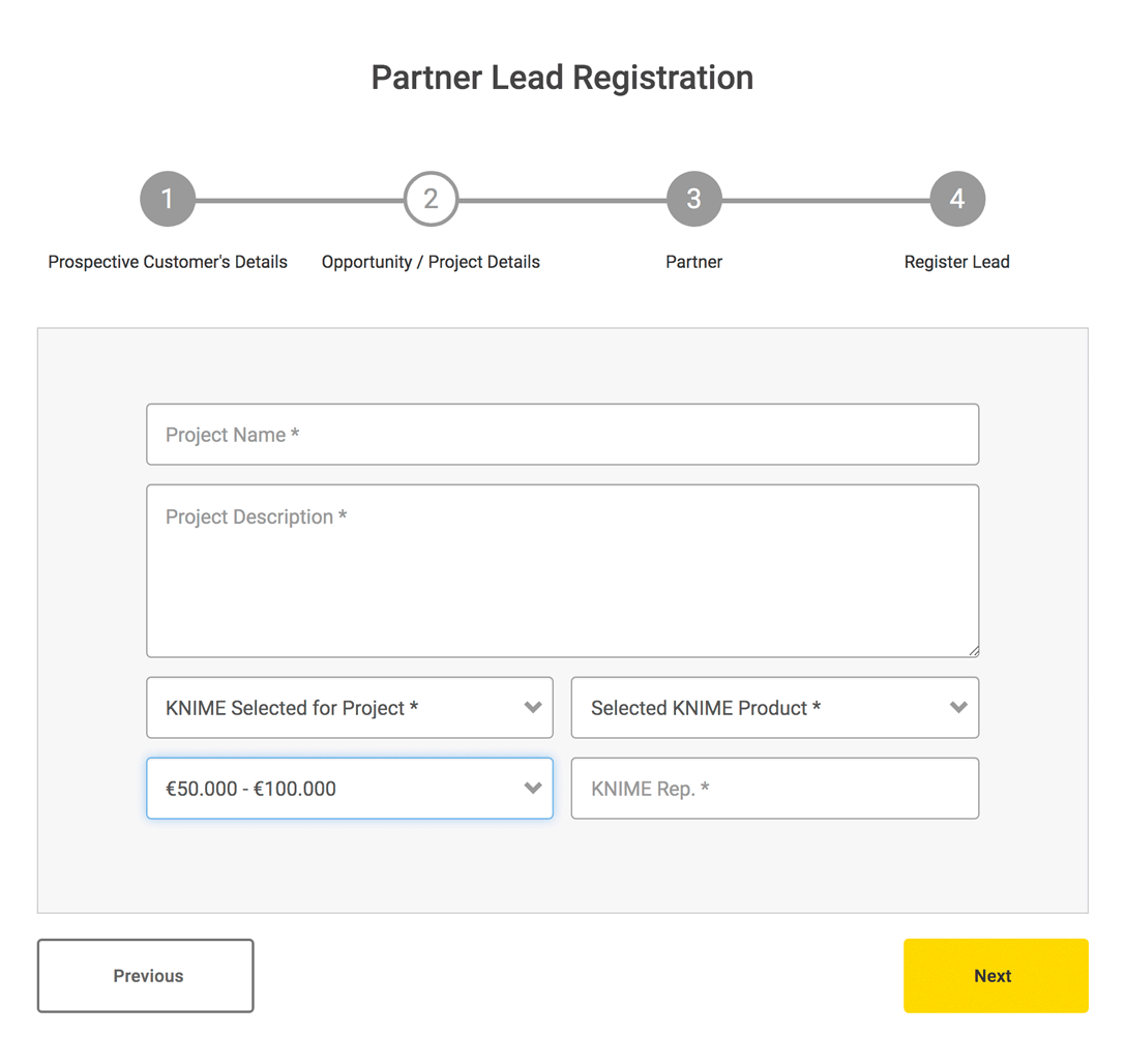 KNIME Partner Lead Registration Multi Step Web Forms