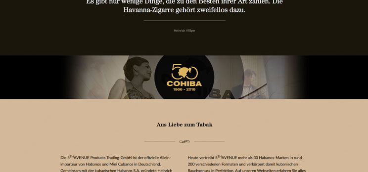 Screenshot animierter Banner für die Cohiba Jubiläums Webpage