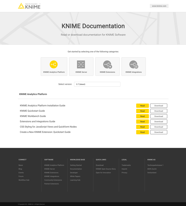 KNIME Documentation Website: Startpage