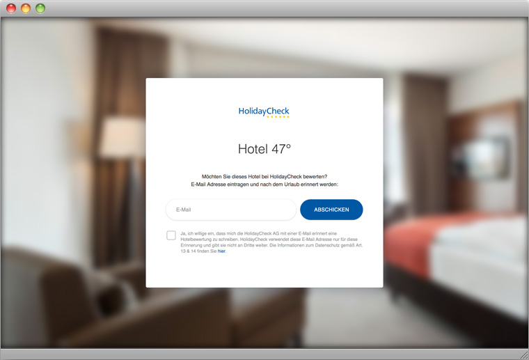Partner Widget: Landingpage After Travel Mail am Beispiel Hotel 47°