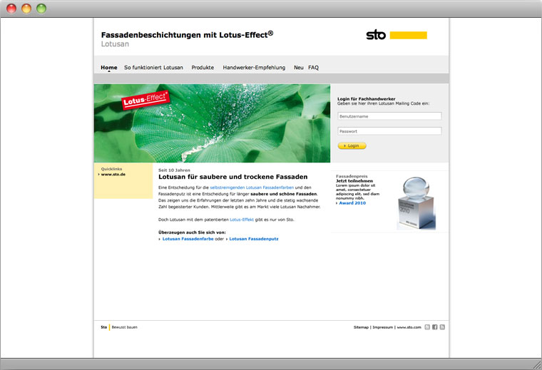 Screenshot Startseite Lotusan Microsite Sto AG
